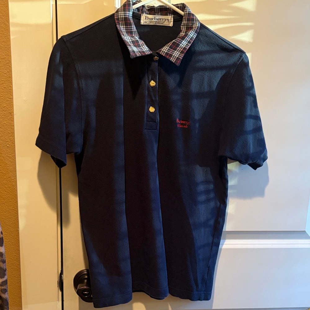 Burberry Dark Blue Polo with Checkered Collar